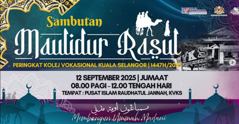 Sambutan Maulidur Rasul 2025 diadakan dengan penuh semangat dan keinsafan oleh seluruh warga KVKS. Program ini bertujuan untuk memperingati kelahiran junjungan besar Nabi Muhammad SAW serta menanamkan nilai-nilai murni dalam diri pelajar. Seawal pagi, perarakan Maulidur Rasul diadakan mengelilingi kawasan kampus sambil berselawat beramai-ramai. Pelajar dan guru berpakaian serba putih, membawa sepanduk bertemakan kasih sayang dan perpaduan umat Islam. Suasana menjadi meriah dan tenang, menggambarkan kecintaan terhadap Rasulullah SAW yang sentiasa menjadi contoh teladan dalam kehidupan seharian.